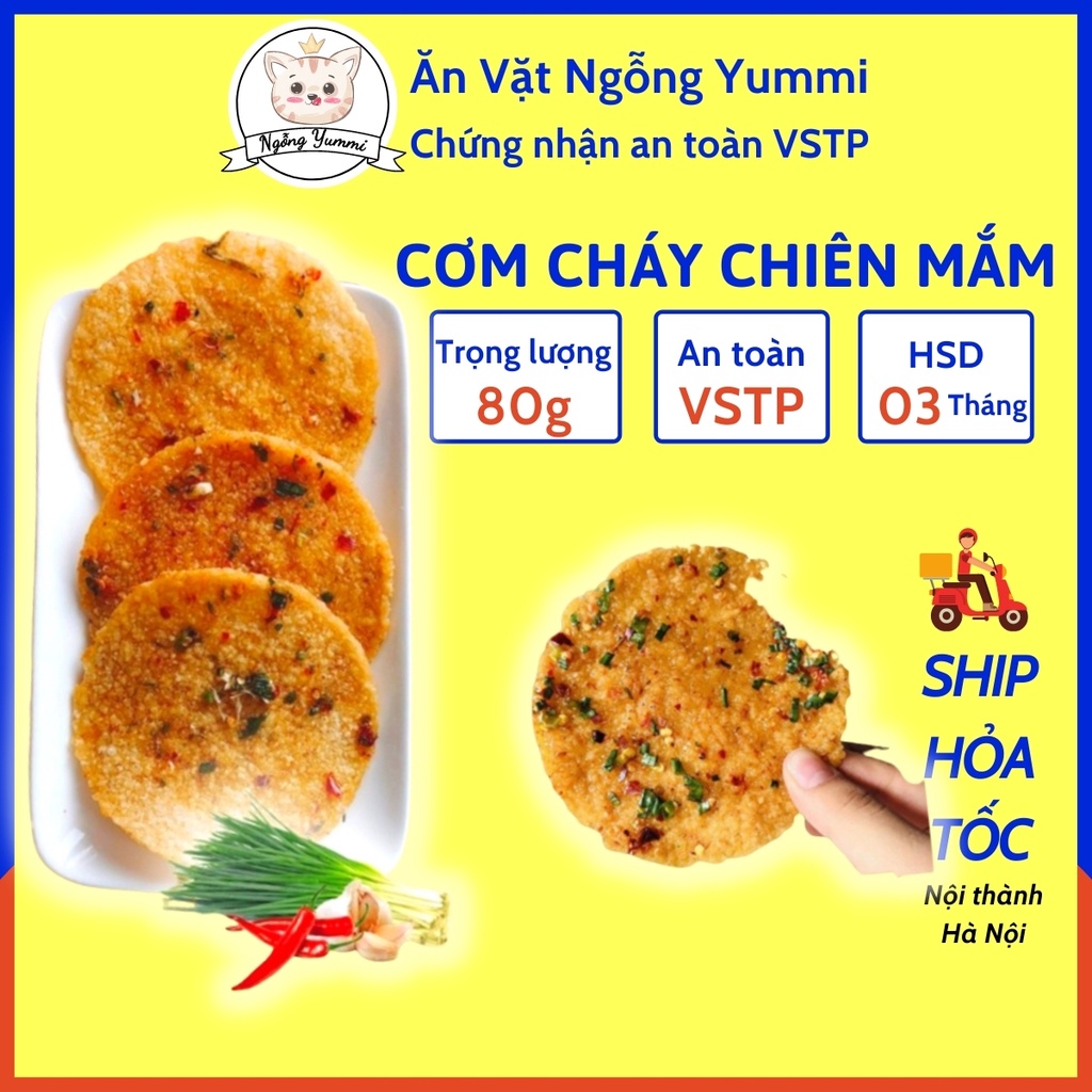 Cơm Cháy Mắm Hành Gói 3 Miếng, Cơm Cháy Chiên Mắm Hành Ngon Ngỗng Yummi, Đồ Ăn Vặt Hà Nội Vừa Ngon Vừa Rẻ, An Toàn VSTP