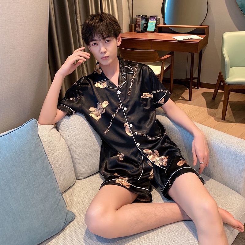 Đồ ngủ nam ngắn tay lụa băng mỏng mùa xuân hè hoạt hình dễ thương dịch vụ ở nhà sinh viên Suit | BigBuy360 - bigbuy360.vn