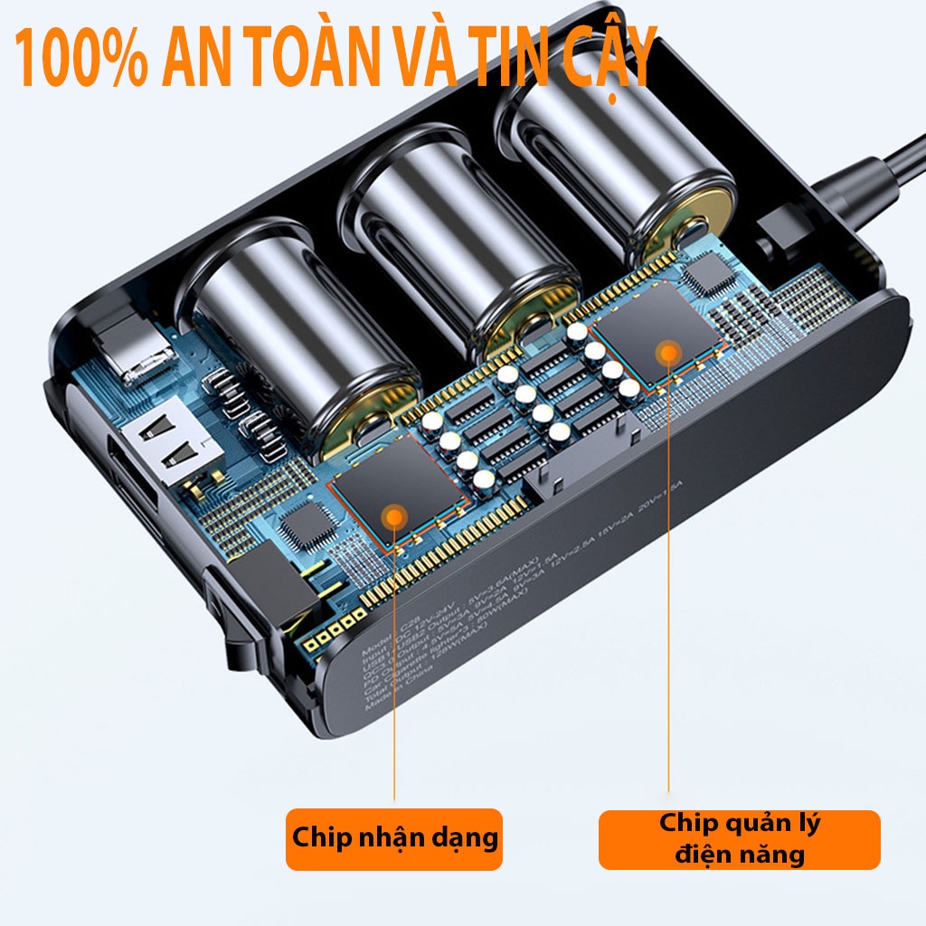 Bộ chia tẩu và sạc nhanh trên ô tô C28, Hỗ trợ sạc nhanh Type-C 30W, QC3.0