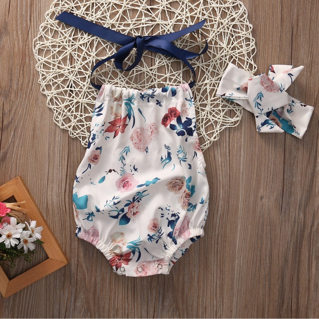 ❤XZQ-2PCS Newborn Infant Baby Girl Floral Romper Jumpsuit Playsuit Headband Outfit Set Clothes