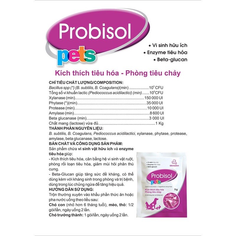 Men tiêu hóa cho thú cưng chó mèo PROBISOL gói 5 gram