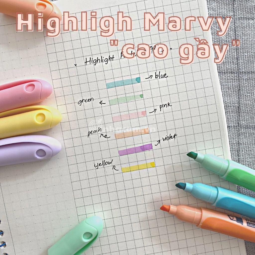 [Set 6] Bút Nhớ Dòng Highlight Pastel MARVY Cao Nhà Cam