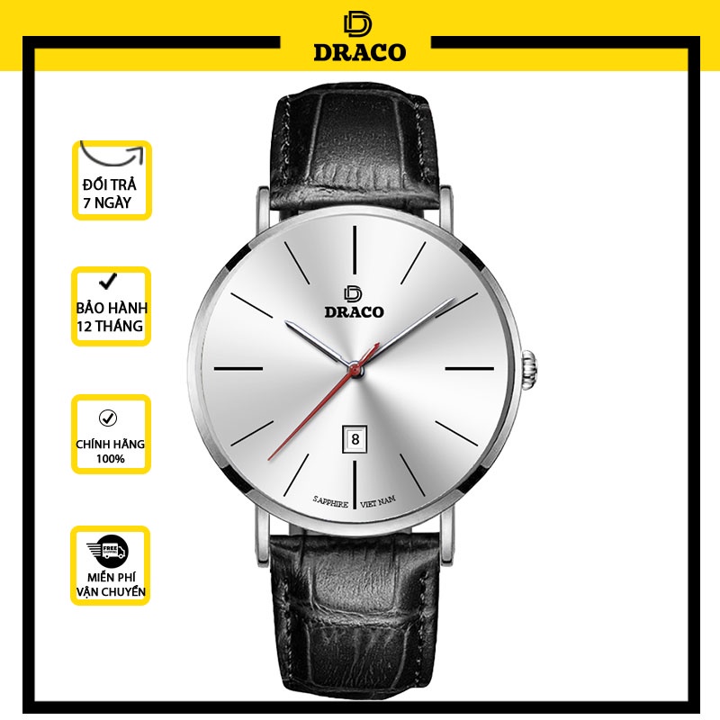 Đồng Hồ Nam DRACO D21-ST02 “Classic Boy” TRẮNG DÂY DA ĐEN