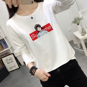IELGY  Áo Thun Tay Dài Dáng Rộng Phong Cách Hàn Quốc Thời Trang Cho Nữ