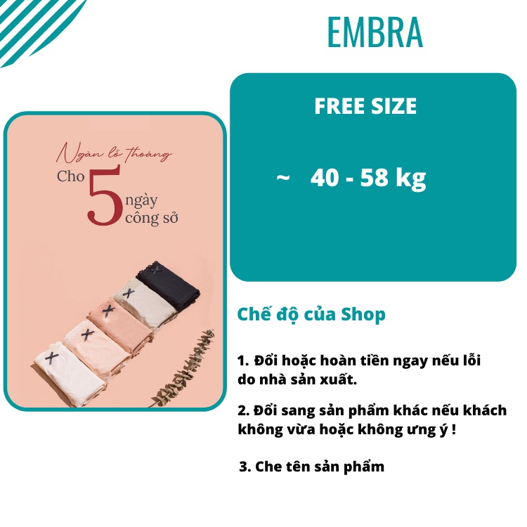 Hộp 3 chiếc quần lót nữ EMBRA cotton kháng khuẩn hoạ tiết viền hoa mã EBQL21