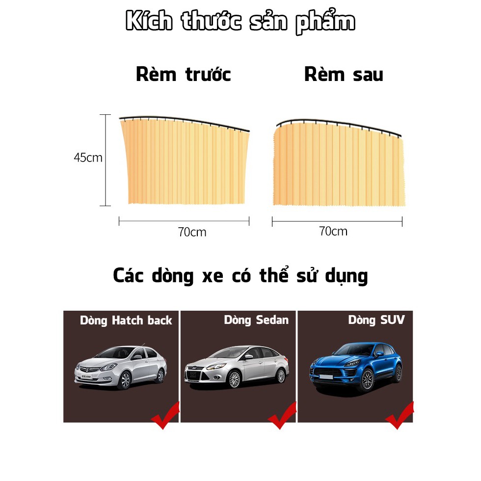 Bộ rèm vải che nắng ô tô cao cấp sang trọng phù hợp xe 4-7 chỗ -TC AUTO