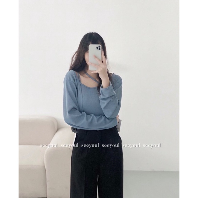 Set áo dây chéo croptop + khoác lửng