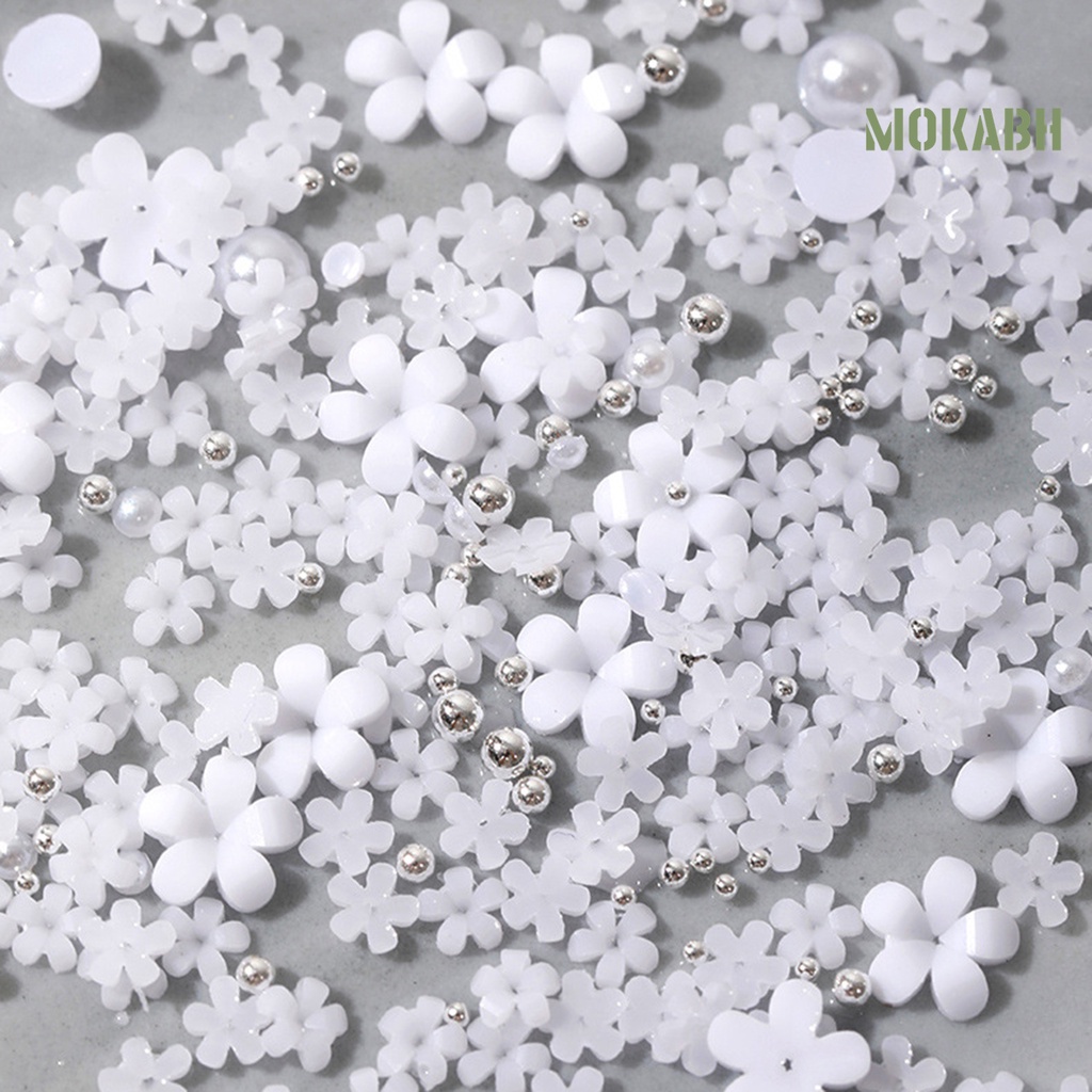 Phụ Kiện Trang Trí Móng Tay Nghệ Thuật DIY Hình Hoa Năm Cánh Bằng Nhựa Resin Màu Trắng