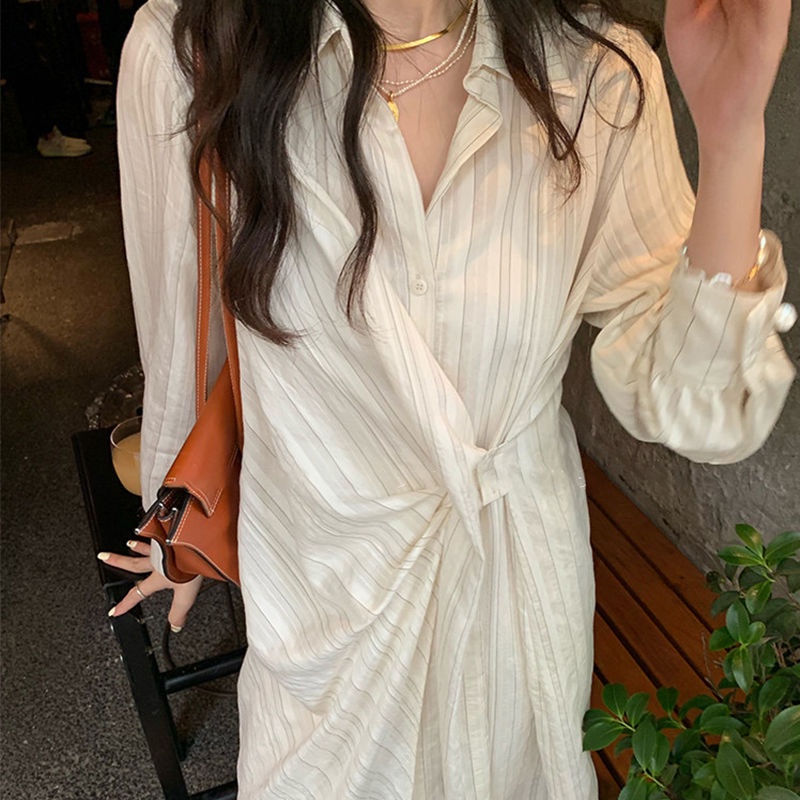 Đầm Sơ Mi Dáng Dài Kẻ Sọc Thời Trang Cao Cấp Cho Nữ