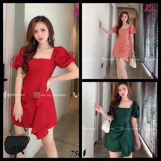 Đầm xòe xếp ly bèo eo tay cột nơ xinh xắn