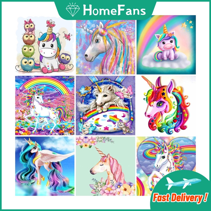 Bộ Tranh Đính Đá 5D Tự Làm 30x30cm / 40x40cm / 50x50cm Hình Kỳ Lân Đáng Yêu Trang Trí Nhà Cửa