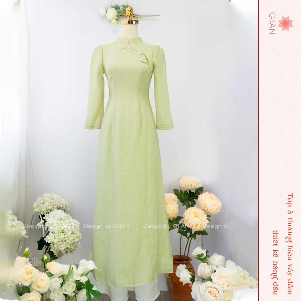 Áo dài cách tân thêu hoa thủ công chất liệu tơ Linh Lan thương hiệu Giian - GAD439