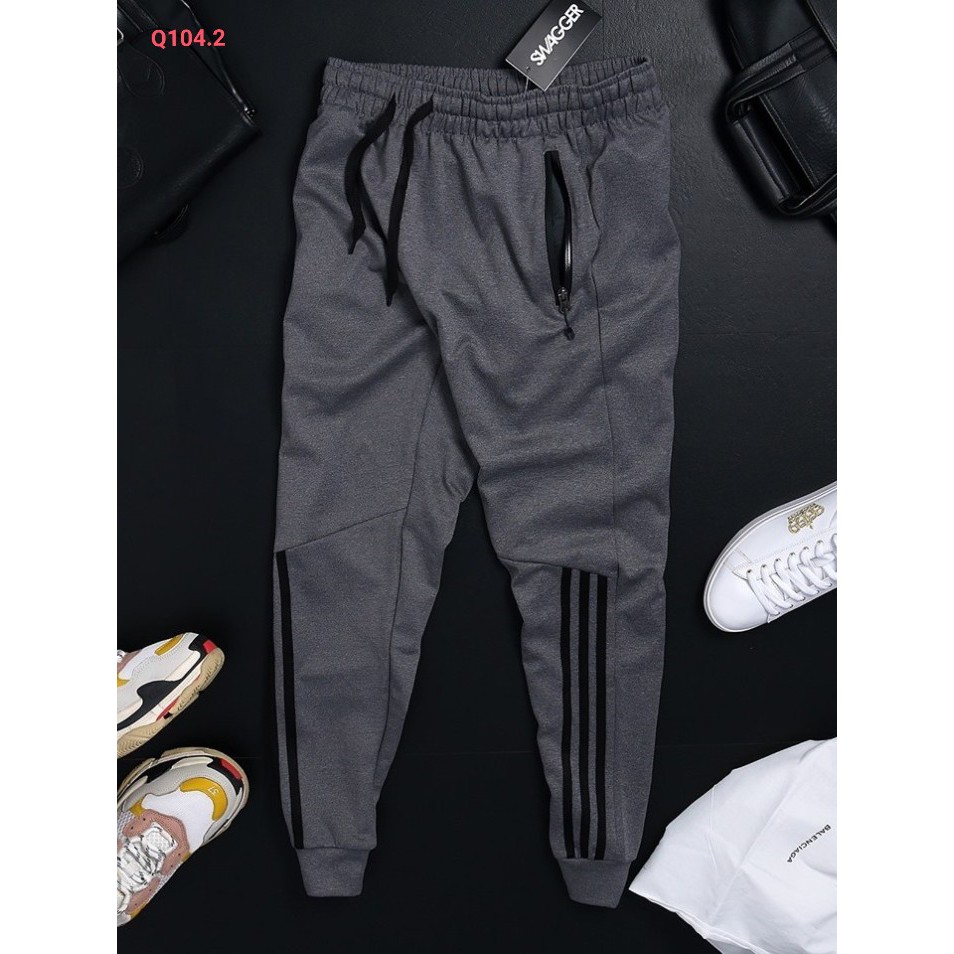 Quần Jogger nỉ thể thao nam 3 sọc túi có khóa zip - JN30 (Ảnh thật)