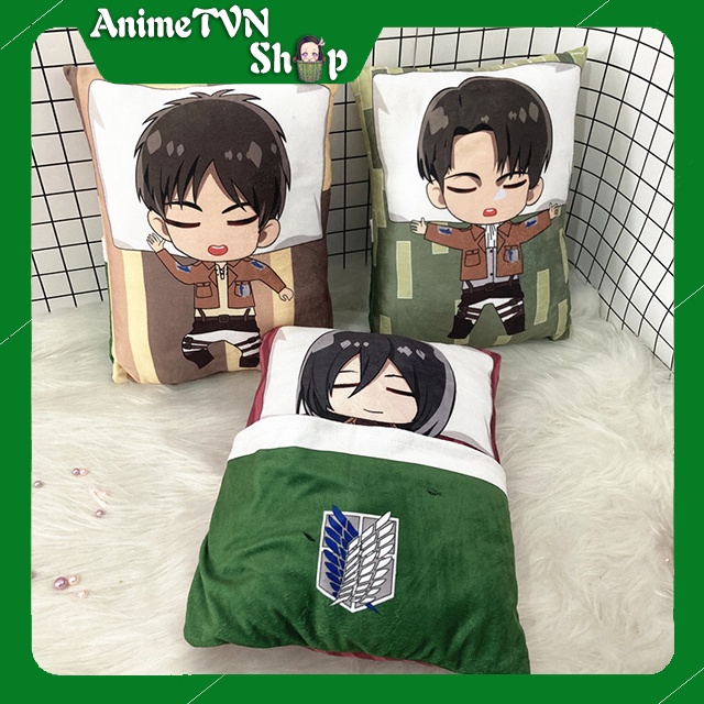 Gối nhồi bông Anime Manga Attack on Titan (Tấn công người khổng lồ) - Sleeping ver (Có chỗ giữ ấm tay)