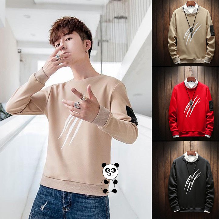 Áo thun dài tay nam cổ tròn chất vải cotton xịn in 3 gạch năng động