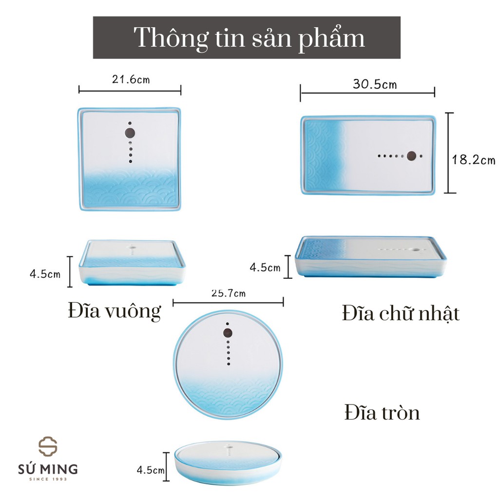 Khay Trang Trí, Khay Sứ Decor Tạo Khói Cho Sushi Nhật Bản, Sứ Chất Lượng Cao