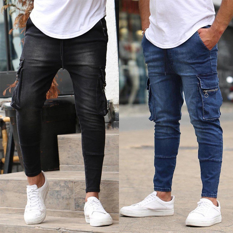 Quần Jogger Jeans Túi Hộp Co Giãn Size S-3XL Phong Cách Hip Hop Đường Phố Thời Trang Thu Xuân Dành Cho Nam S-2