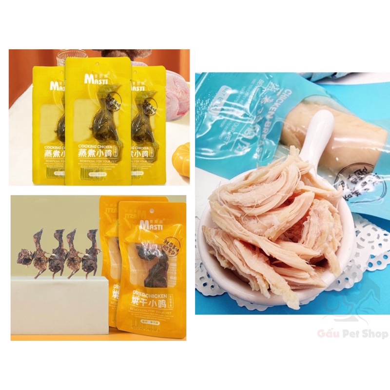 [Masti Pet Snack] Ức gà hấp / Gà sấy nguyên con / Gà hấp nguyên con ăn liền cho cún miu