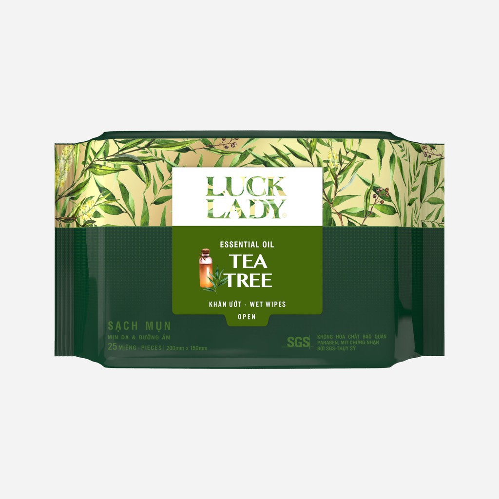 Combo 5 Khăn ướt Luck Lady 25 tờ Tea Tree