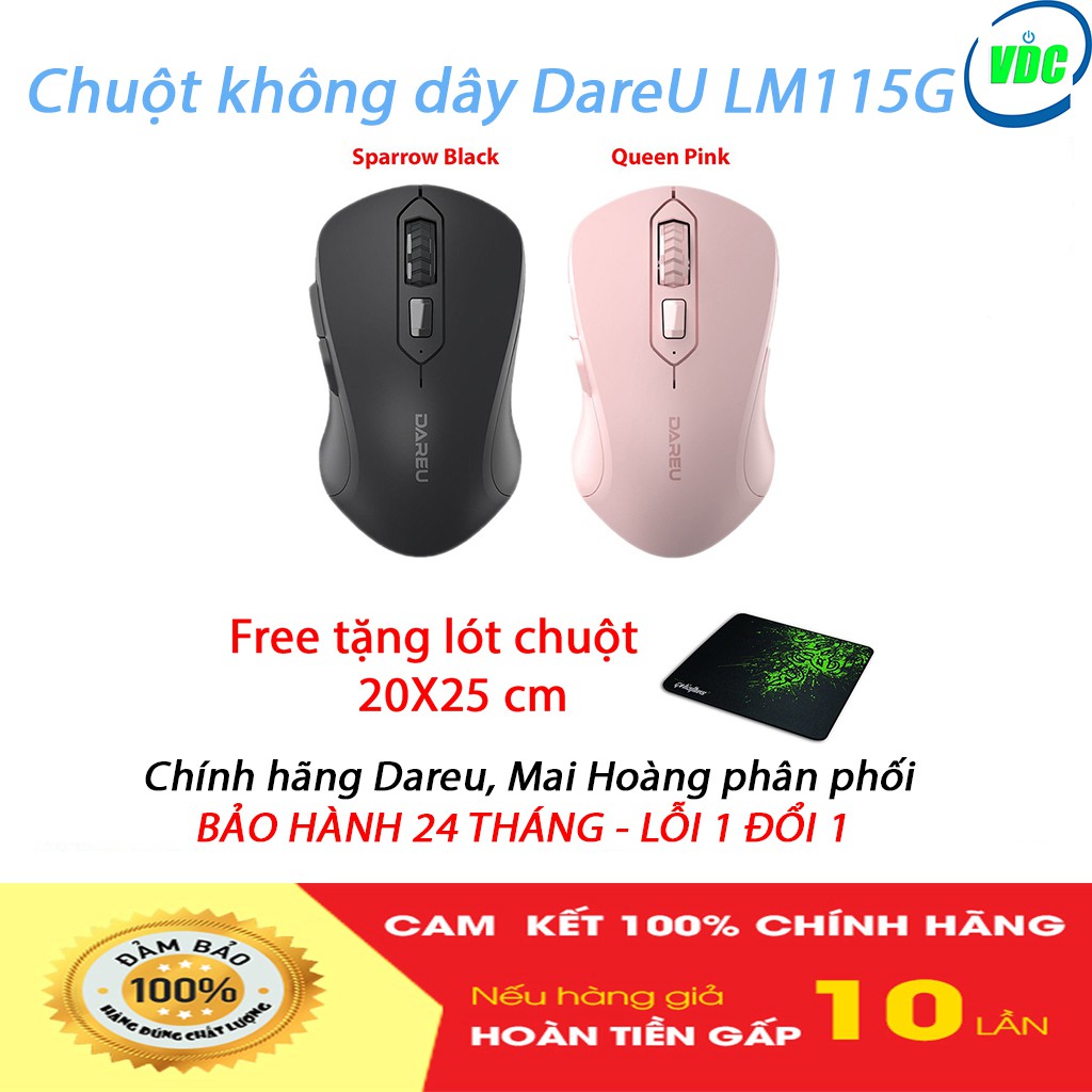 [Tặng lót chuột] Chuột không dây DareU LM115G - Phiên bản màu hồng cực kute - Bảo hành chính hãng 2 năm