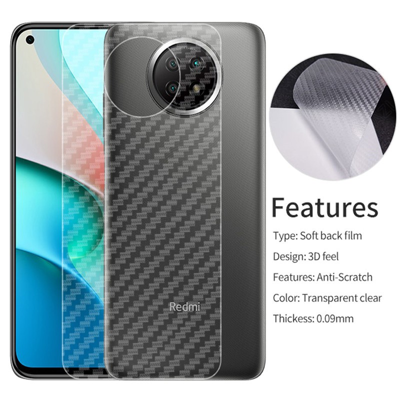 5 cái Xiaomi POCO C65 C55 Redmi 13C A1 A2 12 12c Plus 10x 10 9t 9c 9a 9i 9 8a 8 7a 7 4G 5G Mô hình sợi carbon Mờ lưng Phim dán phía sau Phim bảo vệ mềm