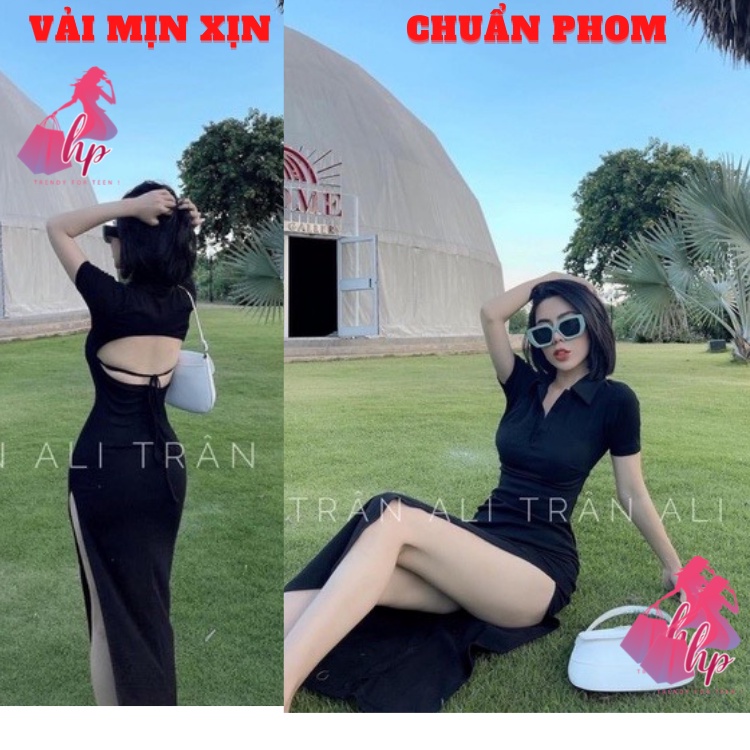 Đầm váy nữ maxi dài kiểu xẻ tà hở lưng đan dây ôm body tay ngắn thời trang dự tiệc sexy phong cách hàn thời - VD08.