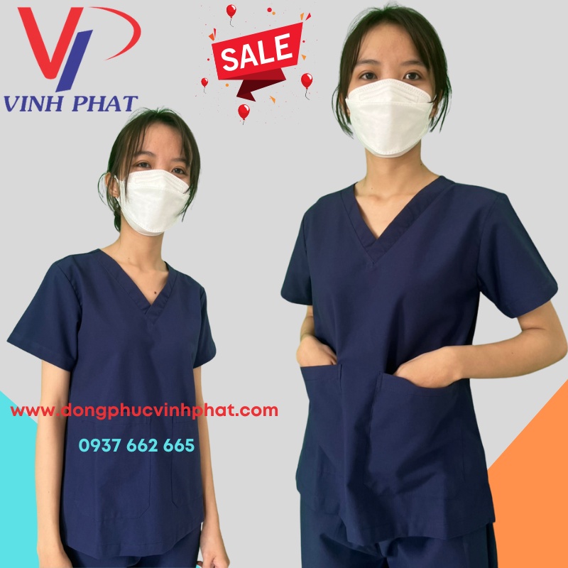 Bộ Scrubs NamNữ Màu Xanh Đen, Đồng Phục Spa Y Tá, Quần Áo Phẫu Thuật, Điều Dưỡng Chất Vải Cao Cấp Thoáng Mát - Hình thật