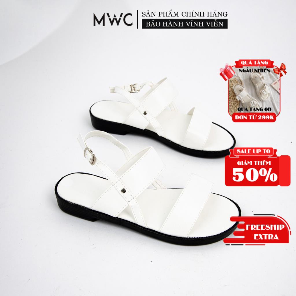 Giày Sandal Nữ MWC Đế Bệt Quai Ngang Màu Đen Trắng XanhL NUSD- 2580