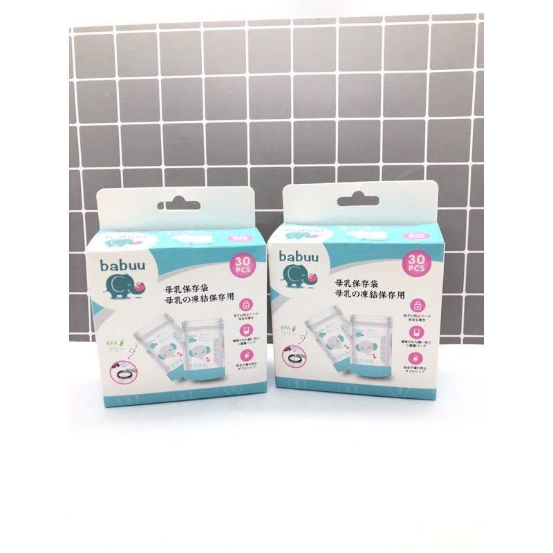 ( hộp 30 túi ) Túi trữ sữa 100ml 2 khóa zip in hình Babuu