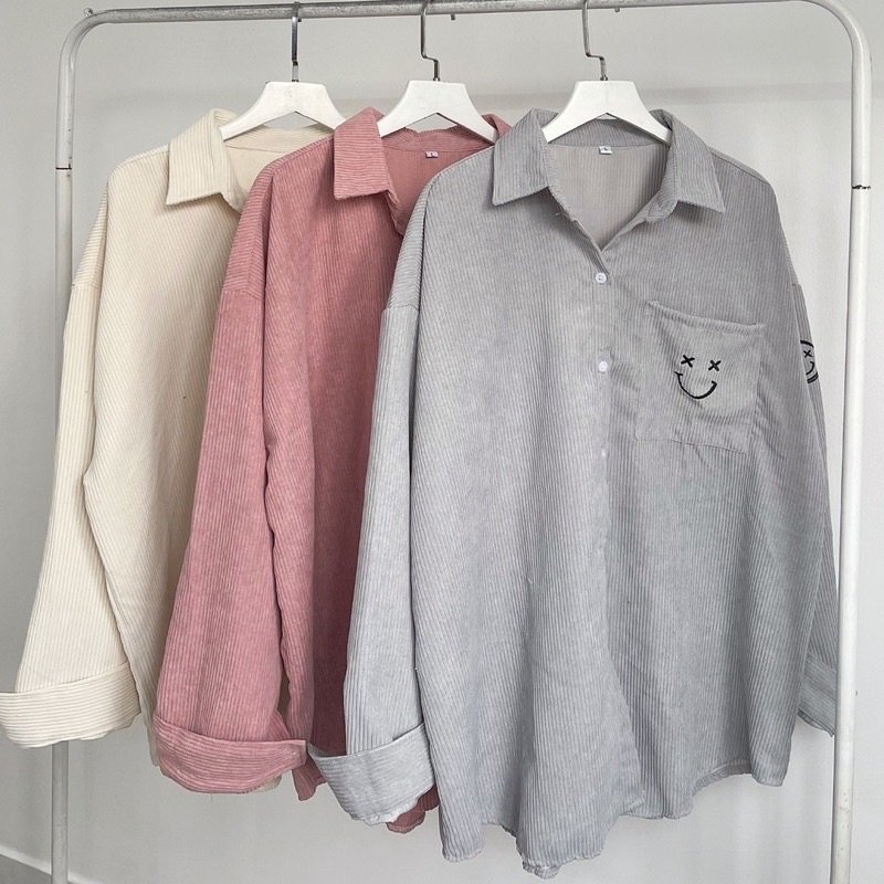 Sơ mi thêu icon chất vải nhung gân unisex