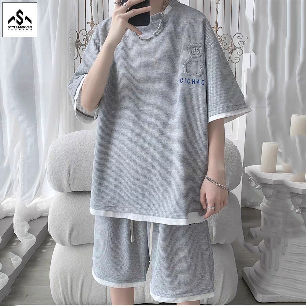 Đồ bộ nam STYLE MARVEN áo thun nam và quần shorts in hình gấu CICHAO - SET NAM 211