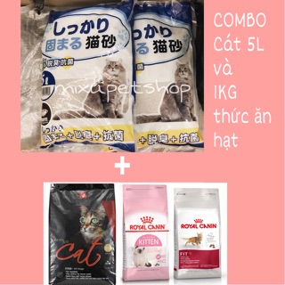 Combo 1 thức ăn hạt và 1 cát vệ sinh 5L siêu tiết kiệm