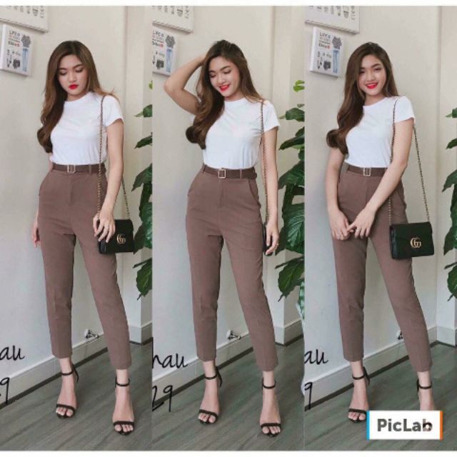 Quần âu cạp cao kèm dây lưng