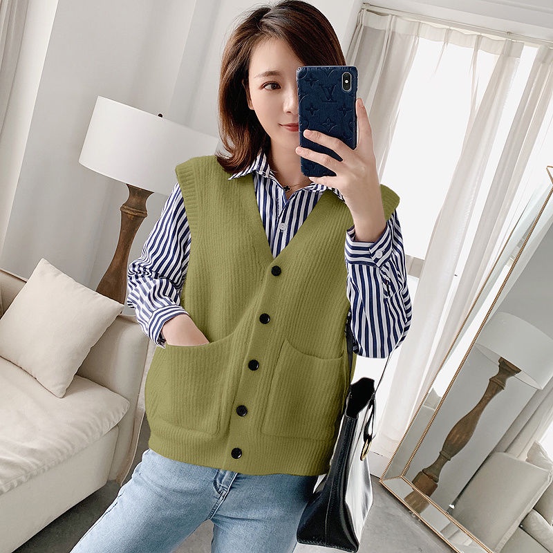 Áo Khoác Ghi Lê Không Tay Cổ Chữ V Thời Trang Thu Đông Mới Cho Nữ 2022