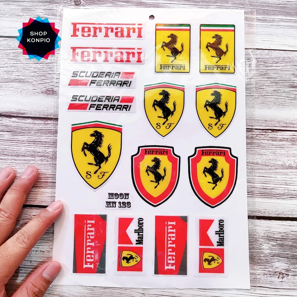 Bộ Tem Sticker Ferrari Dập Nổi Cao Cấp Dán Xe Máy, Ô Tô, Mũ Bảo Hiểm, Chống Thấm Nước, Chống Bay Màu