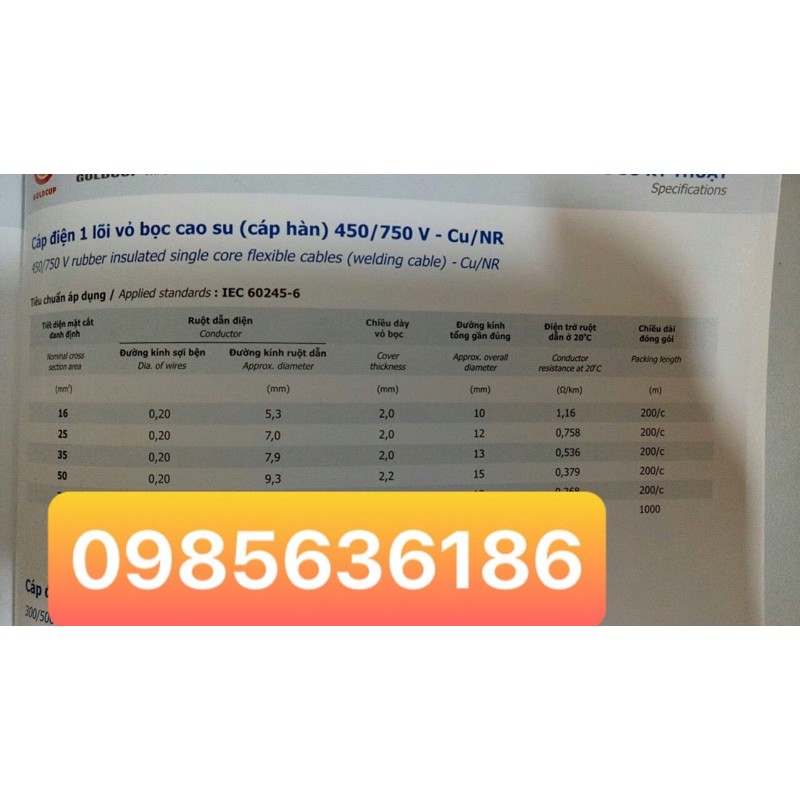 Dây hàn 35-50 jeli chuẩn