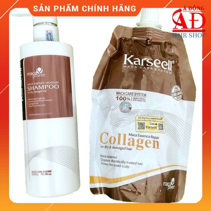 [+Tặng mũ trùm][Chính hãng] COMBO GỘI Ủ COLLAGEN KARSEELL MACA SIÊU MƯỢT CHO TÓC KHÔ HƯ TỔN 500ML