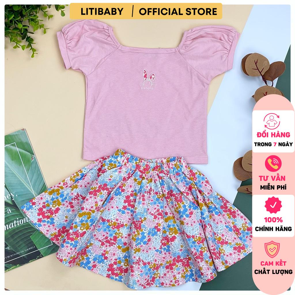 Bộ áo thêu thỏ chân váy hoa LITIBABY Mã BTT01