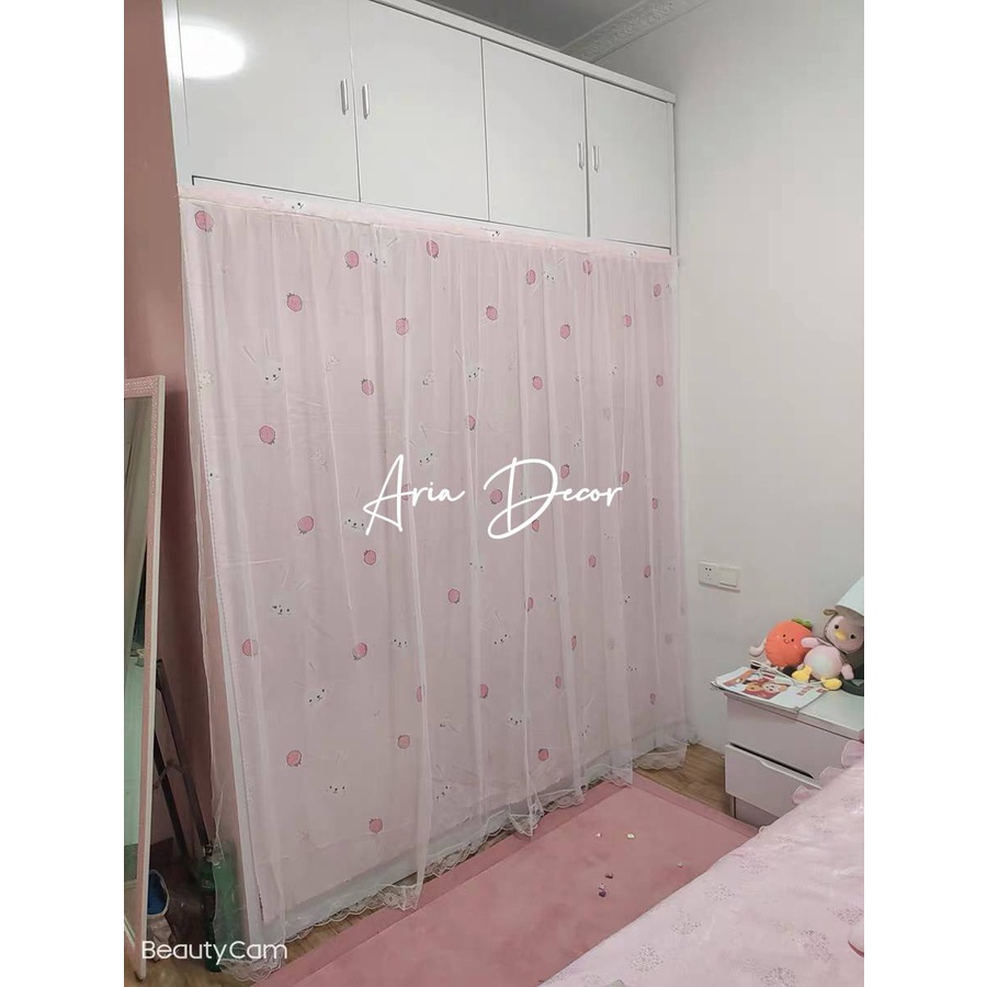 [TẶNG ĐŨA] Rèm cửa dán tường  họa tiết Hồng Thỏ Trắng ARIA DECOR, cản nắng, cản gió, cản tia UV