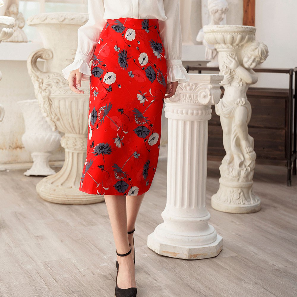 [Mã FASHIONMALLT4 giảm 15% đơn 150k] Chân Váy Juyp Hoa Đỏ Poply Skirt - SYO - V2820008