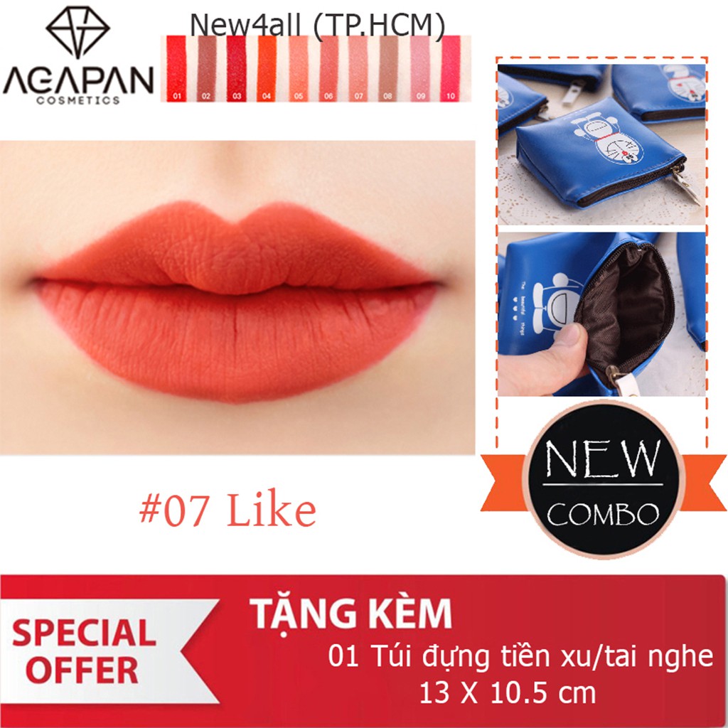 Son AGAPAN 07 LIKE Lipstick (Đỏ cam) + Tặng ví bóp đựng tai nghe/tiền xu dễ thương