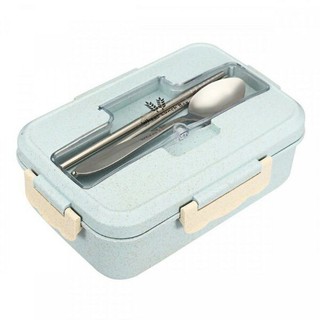 Khay đựng cơm lúa mạch 3 ngăn kèm thìa và đũa inox