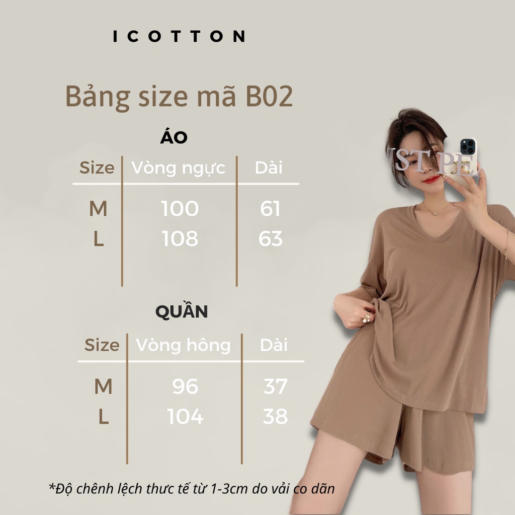 Bộ đồ cộc tay nữ iCotton dáng rộng basic cao cấp áo thụng tay lỡ, quần đùi mặc nhà, đi chơi thoải mái có bigsize