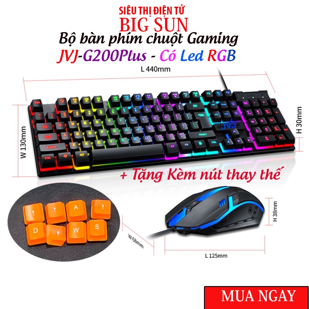 Combo bộ Bàn Phím Gaming có dây Kèm Chuột Máy Tính, Bộ Bàn Phím Kèm Chuột Gaming G200 Plus JVJ-TF200 Có LED nhiều màu