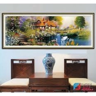 Tranh thêu chữ thập phong cảnh mùa Xuân kt 186x64 cm