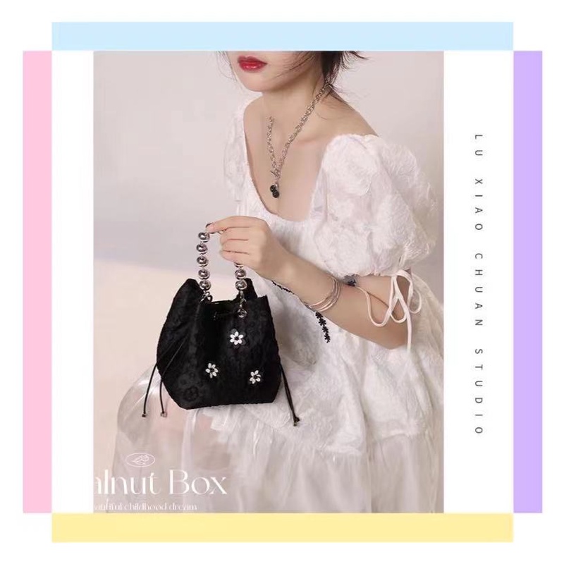 Túi bucket jacquard dây rút nhỏ thời trang mới mùa hè
