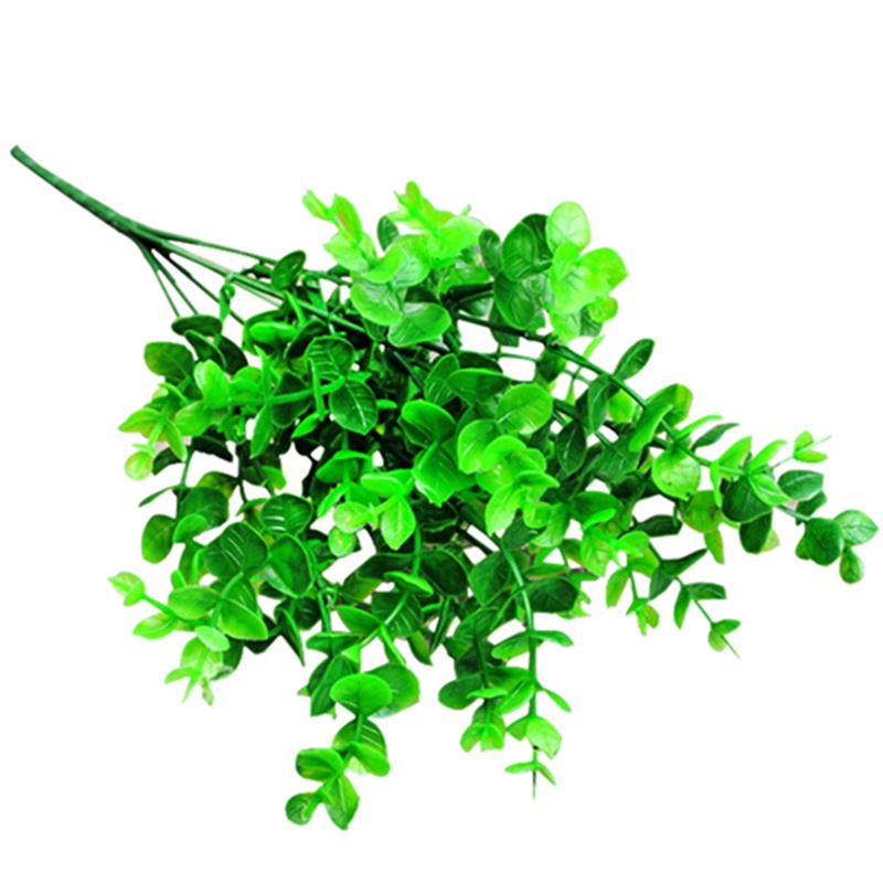1 Pc 7-Branches Green Artificial Fake Plastic Eucalyptus Leaves Plant Home Decor