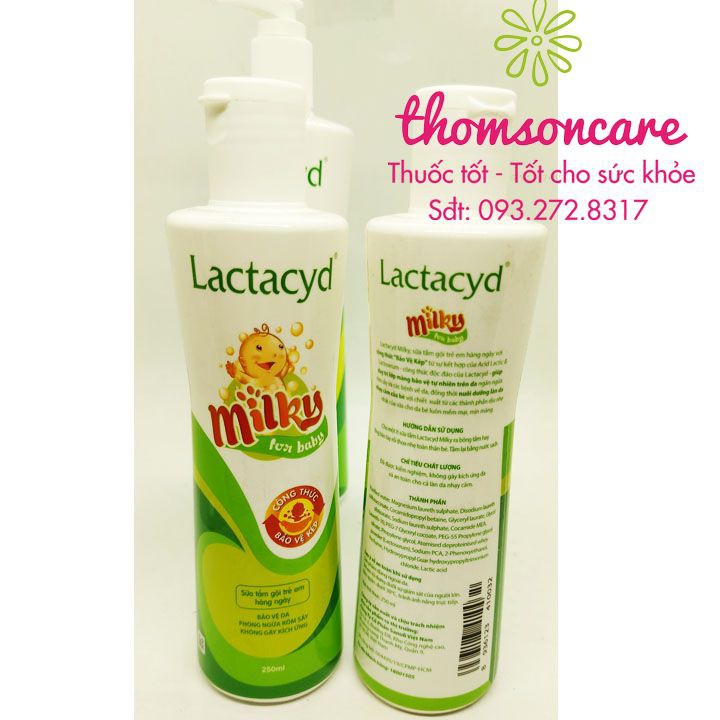 Sữa tắm gội cho bé Lactacyd Milky - Chai 250ml Sữa tắm gội trẻ em hàng ngày