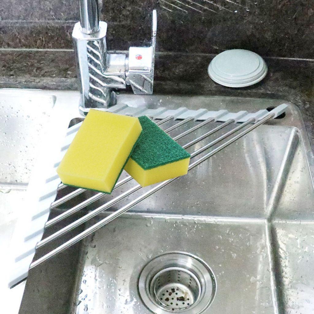 1 Giá Đỡ Bằng Thép Không Gỉ Hình Tam Giác Để Ráo Nước Mút Rửa Trái Cây