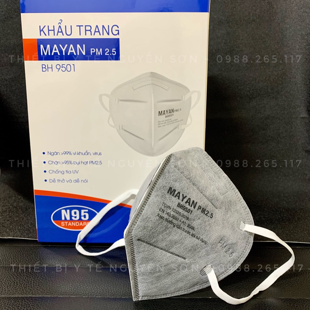 Khẩu trang cao cấp Mayan 5 lớp N95 chống bụi mịn phiên bản màu xám than hoạt tính